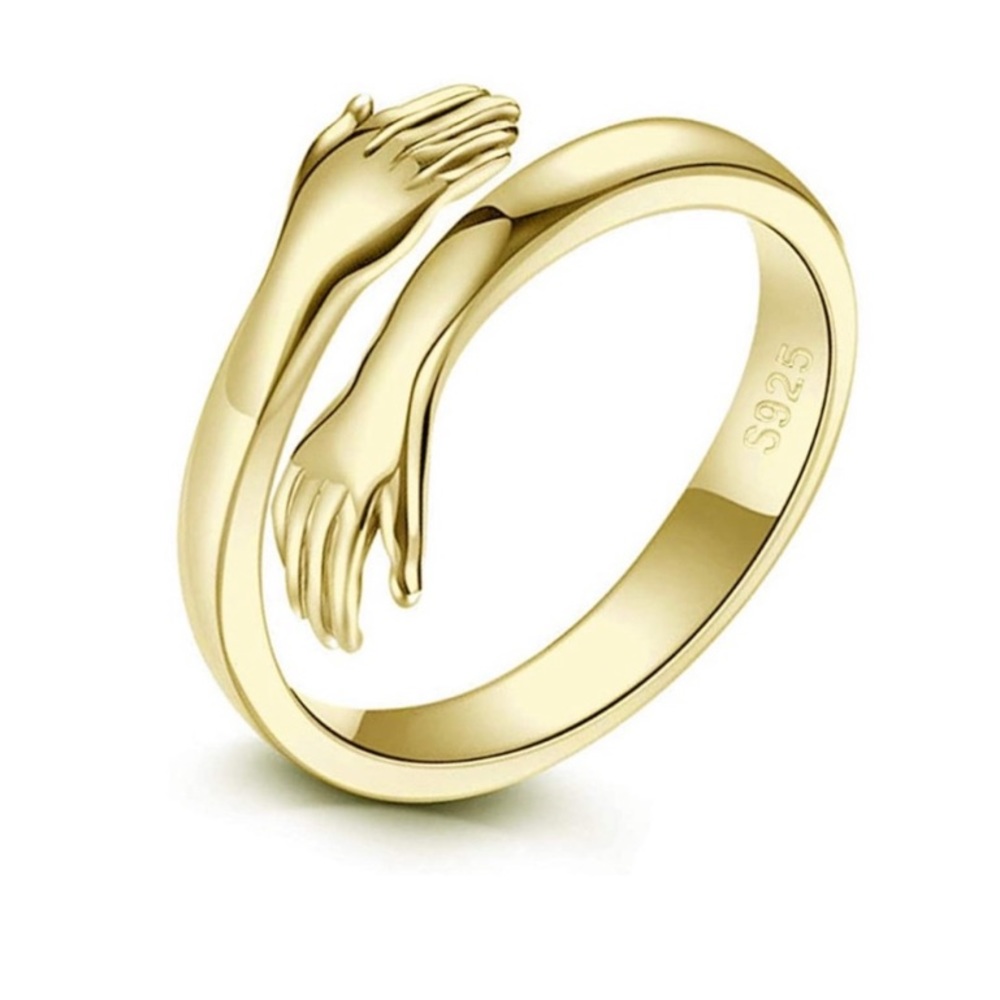14K Plated/925 Hugging Hand Ring Adjustable
